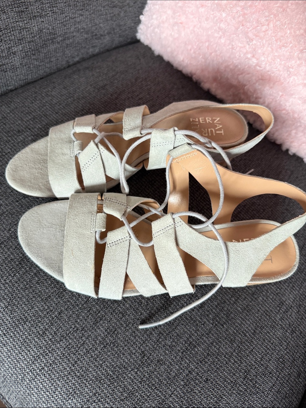 Naturalizer Strappy Lace-Up Suede Sandals in Light blue/gray